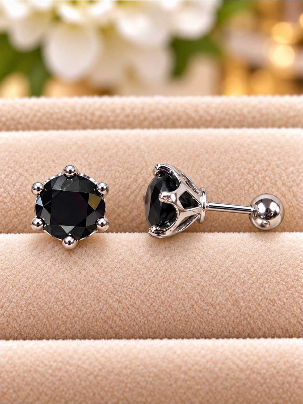 NEW 2 TCW (1Ct ea) Certified Black Moissanite Lab Diamond Screw Back Earrings
